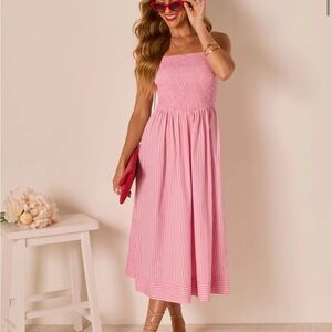 Pink Smocked Midi Dress